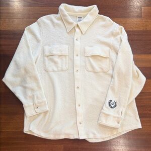Preppy Old Money cozy Vibe! VS PINK Cream Fleece Shacket XL Laurel Wreath